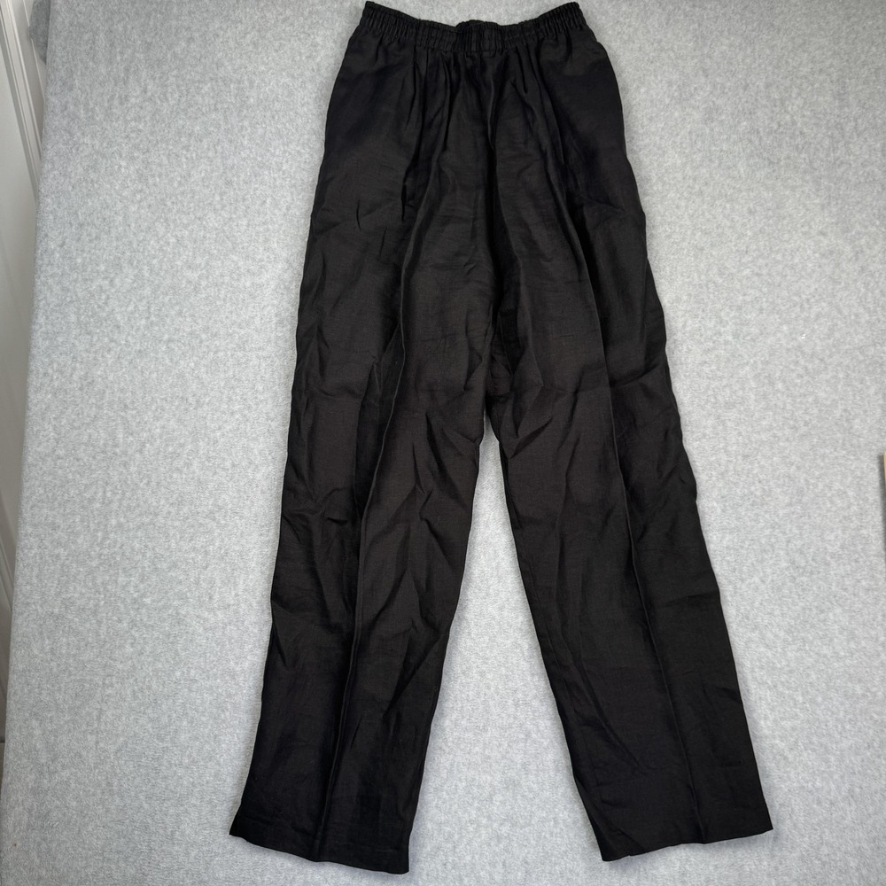 Robert Krugman Pants Womens Medium Black Linen Pull On Straight USA Lagenlook
